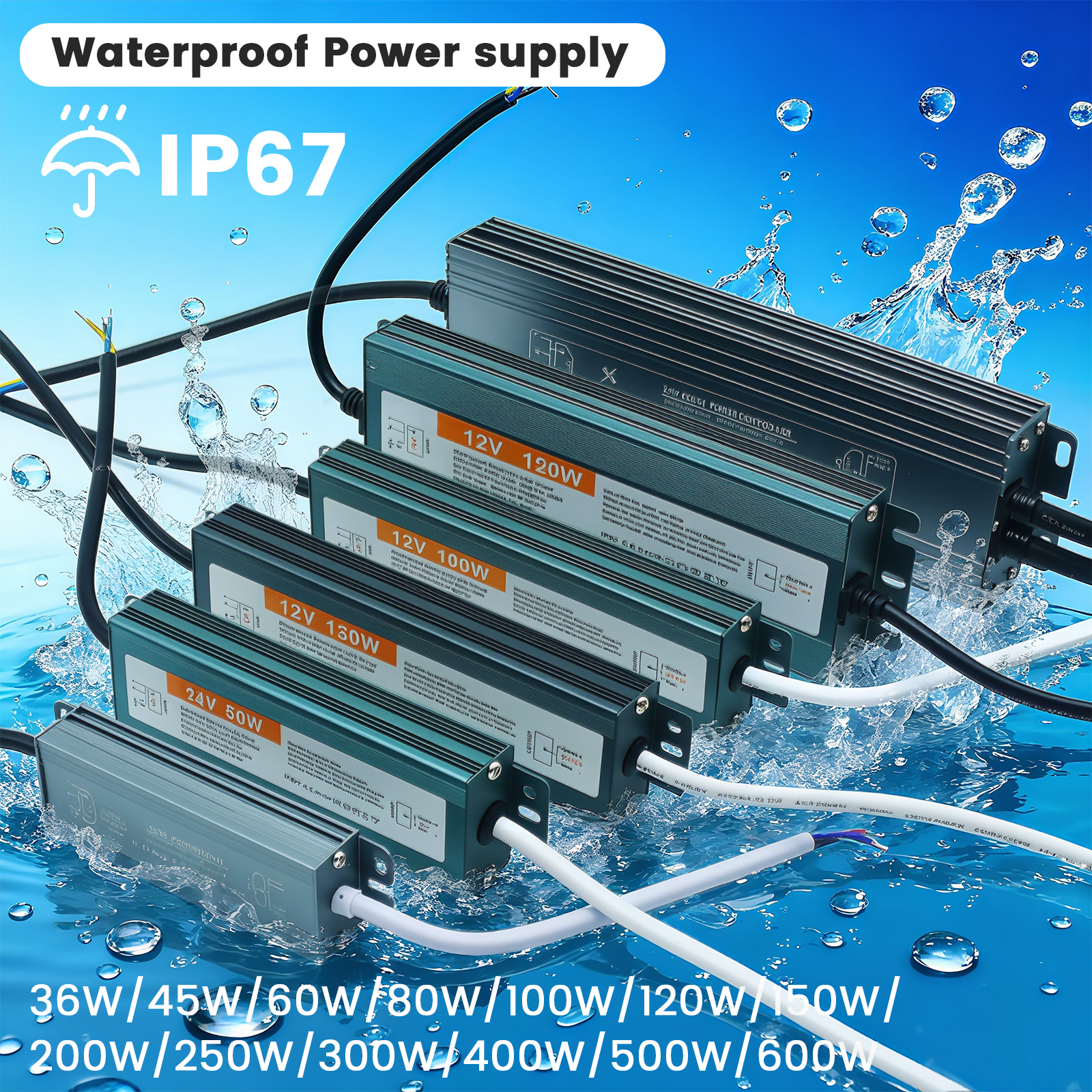 Outdoor Power Transformer - AC/DC Waterproof LED Power Supply IP67