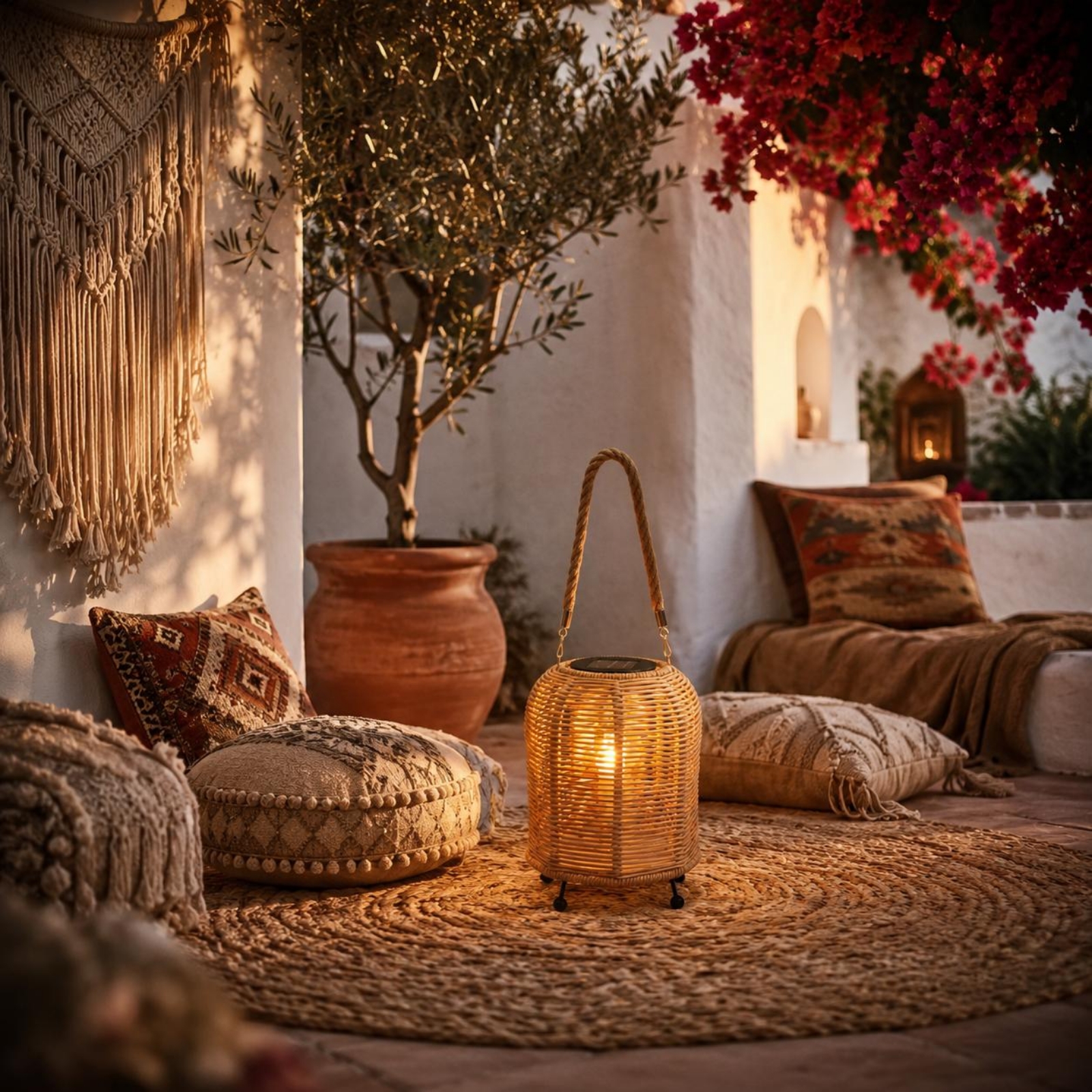 Outdoor Power Lights - Handwoven Solar Lantern Warm LED Handwoven